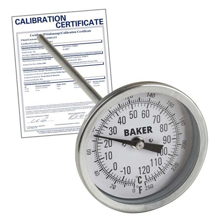 Baker Instruments T3009-250 Bimetal Thermometer, 0 to 250 deg F (-20 to 120 deg C),  T3009-250-NIST
